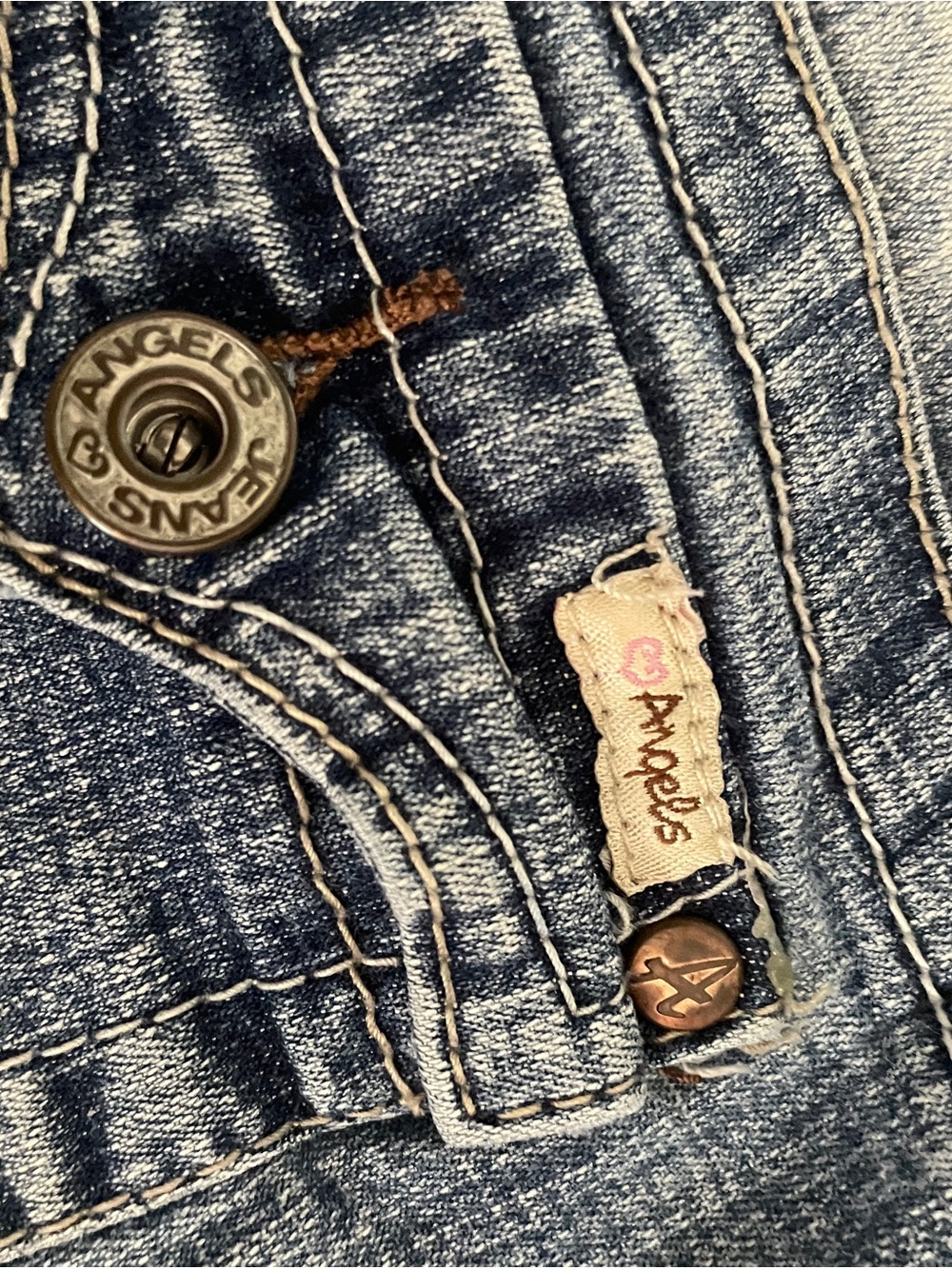 Vintage Angels Low Rise Bootcut Jeans Y2K Distressed Double Button Size 5 - Picture 6 of 10